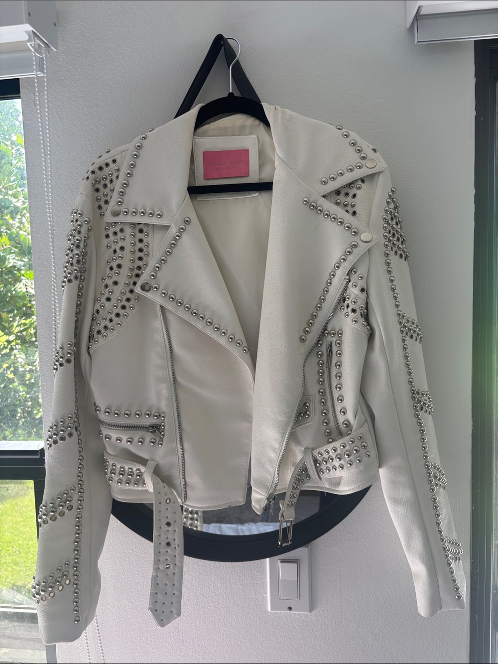 White Studded Leather Moto Jacket
